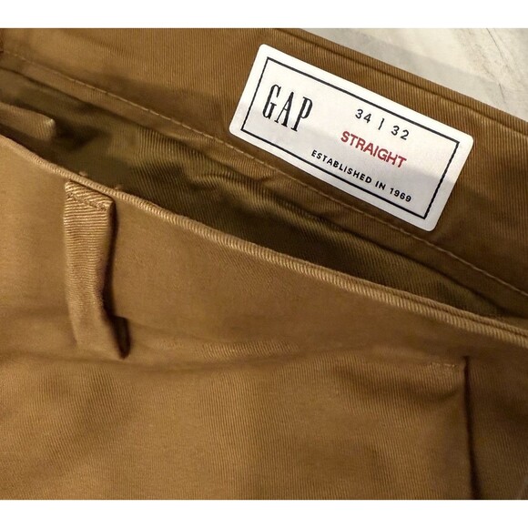 Gap Essential Khaki Pants Slim Fit Straight Leg Palomino Brown NWT Mens 34x32 - Picture 7 of 10